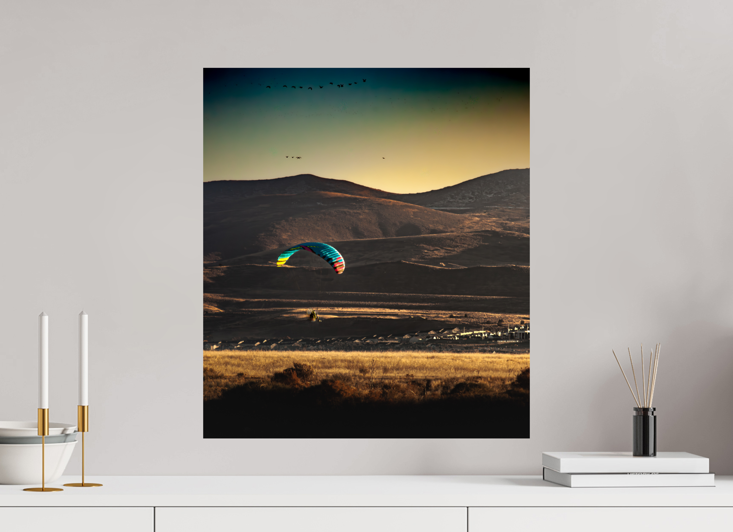 20 x 22.7″, Photo Print On Fuji Crystal DP II Copy Name: Paramotor Flight over Utah Foothills Golden Hour