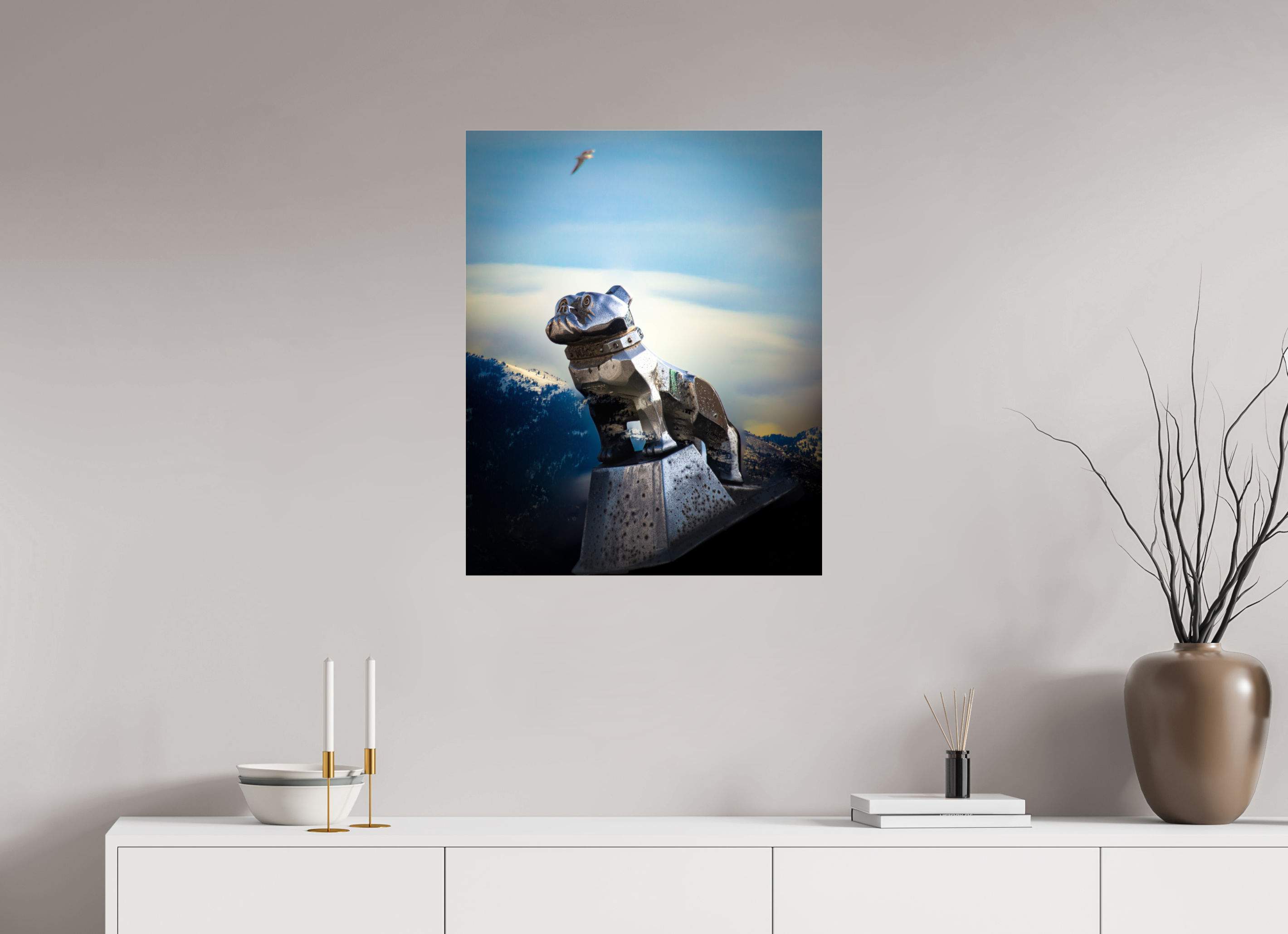 24 x 30″, Photo Print Under Acrylic Glass Iconic Chrome Mack Truck Bulldog Hood Ornament