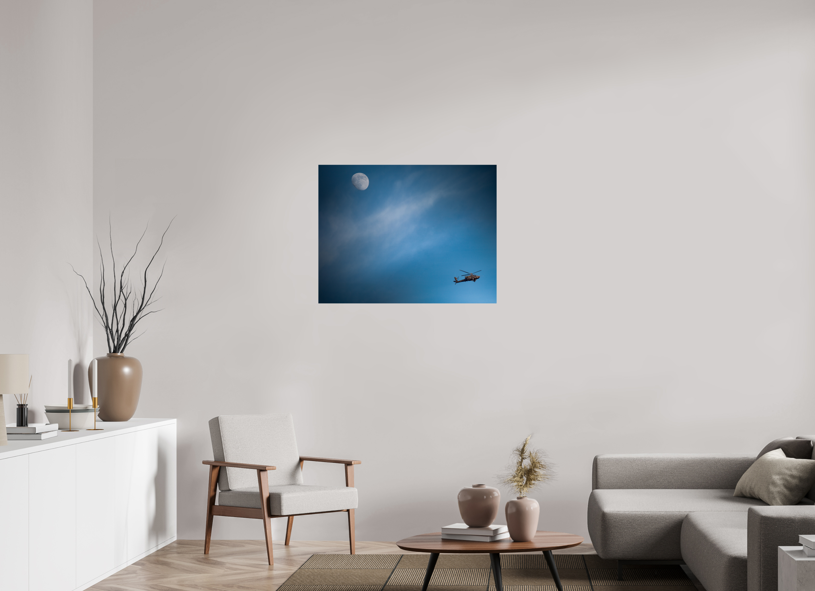 36 x 28″, Photo Print On Fuji Crystal DP II AH-64 Apache Military Helicopter and Moon West Jordan Utah