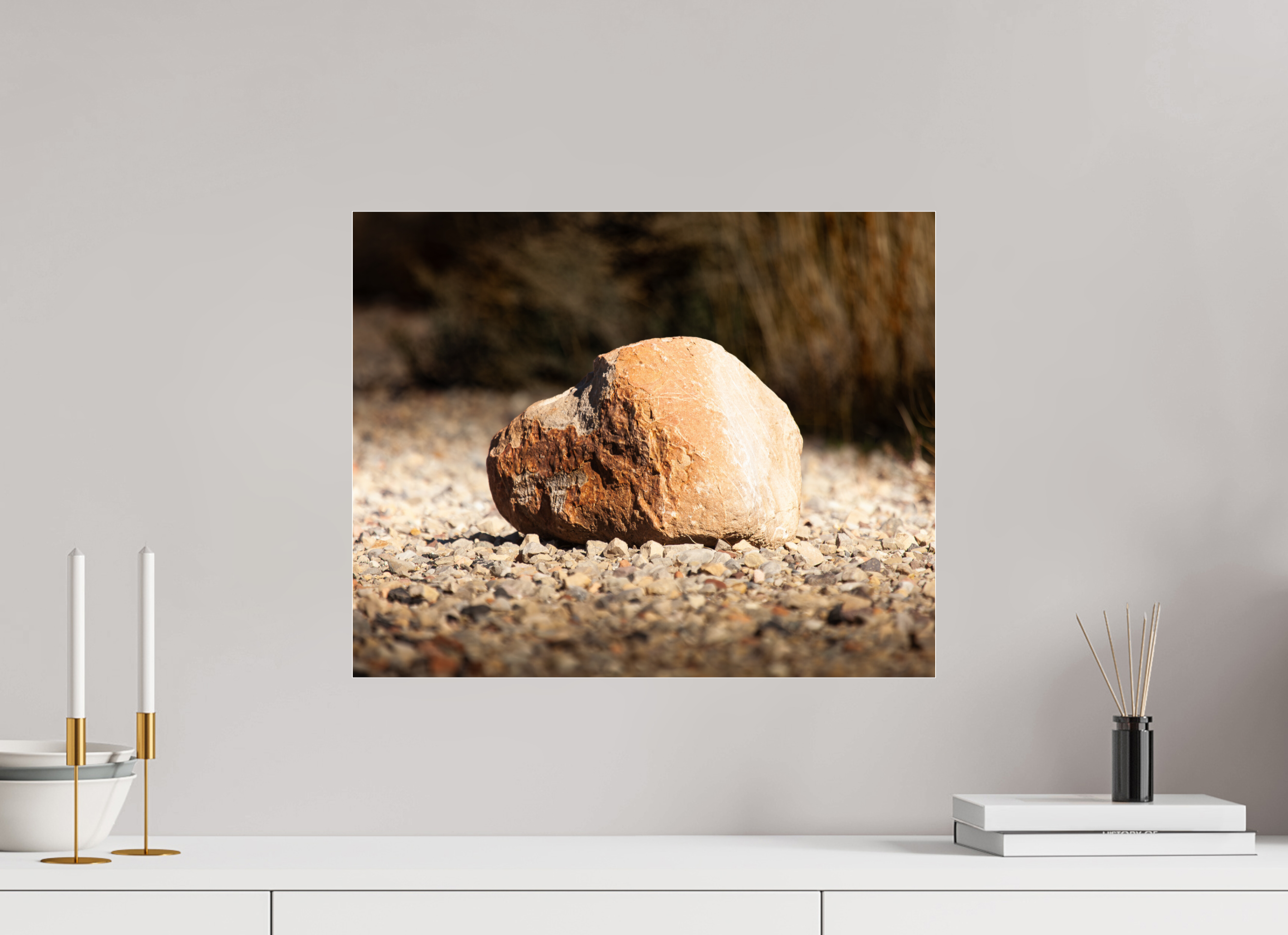 20 x 16″, Photo Print Under Acrylic Glass Sunlit Boulder on Mountain View Bike Trail Salt Lake City